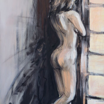Painting titled "At the window" by Gustavo Fernandes, Original Artwork, Oil