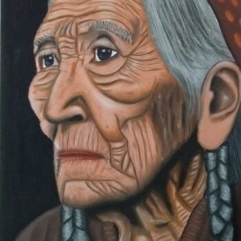 Картина под названием "Old woman with brai…" - Gustavo Martinez (Grafito), Подлинное произведение искусства, Пастель