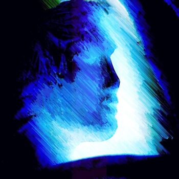 Digital Arts titled "Rostro en Azul" by Gustavo Moller, Original Artwork, Digital Painting