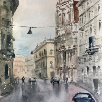 Pintura intitulada "Italia molhada" por Gustavo Bissolli, Obras de arte originais, Aquarela
