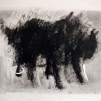 Disegno intitolato "Mon chien noir 2" da Guy Blackburn, Opera d'arte originale, Grafite