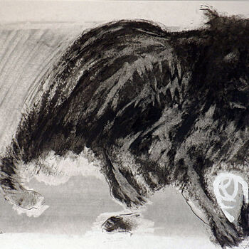 Dessin intitulée "Mon chien noir 3" par Guy Blackburn, Œuvre d'art originale, Graphite