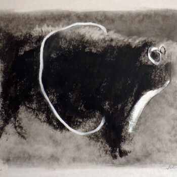 Dessin intitulée "Mon chien noir 5" par Guy Blackburn, Œuvre d'art originale, Graphite