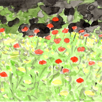 Painting titled "coquelicots" by Guy Cali-Garsia, Original Artwork, Watercolor