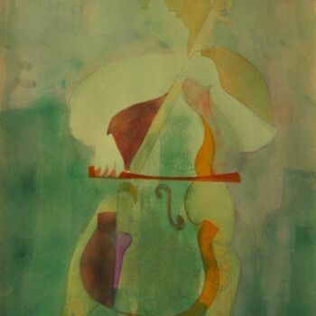Painting titled "le violoncelliste" by Guy Chaise, Original Artwork, Watercolor