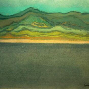 Painting titled "la plage Corse" by Guy Chaise, Original Artwork, Pastel