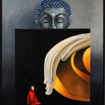 Painting titled "teaching-bouddha" by Guy De Belie, Original Artwork, Oil