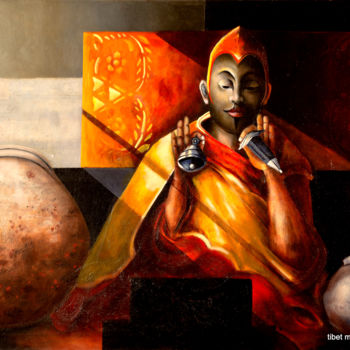 Painting titled "Sitting Monk" by Guy De Belie, Original Artwork, Oil