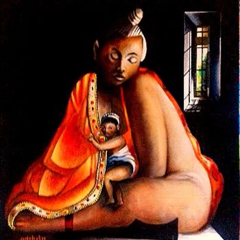 Painting titled "Tara    female boud…" by Guy De Belie, Original Artwork, Oil