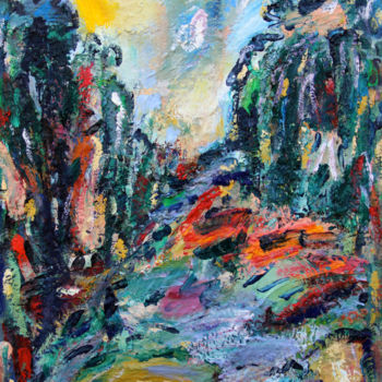 Schilderij getiteld "paysage de rivière" door Guy Departe, Origineel Kunstwerk, Olie