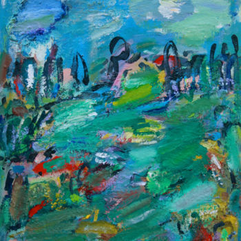 Peinture intitulée "dans la prairie" par Guy Departe, Œuvre d'art originale, Huile