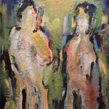 Peinture intitulée "ève et adam" par Guy Departe, Œuvre d'art originale, Huile