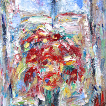 Peinture intitulée "fleurs devant la fe…" par Guy Departe, Œuvre d'art originale, Huile
