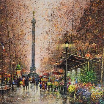 Картина под названием "Paris, Marché aux F…" - Guy Dessapt, Подлинное произведение искусства, Акрил