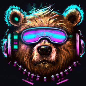 Artes digitais intitulada "Bear with headset" por Guy Dorion, Obras de arte originais, Imagem gerada por IA