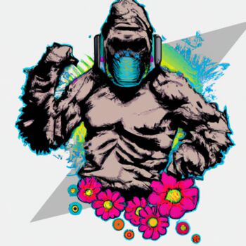"Flower gorilla" başlıklı Dijital Sanat Guy Dorion tarafından, Orijinal sanat, AI tarafından oluşturulan görüntü