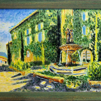 Schilderij getiteld "Place de la fontain…" door Guy Fitoussi, Origineel Kunstwerk, Olie Gemonteerd op Houten paneel