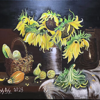 Painting titled "Mes Tournesols" by Guy Fitoussi, Original Artwork, Oil
