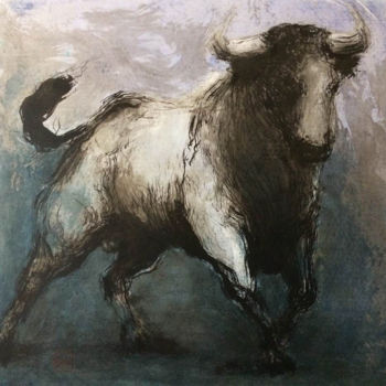 Pintura titulada "toros-en-marche-03.…" por Guy Fouré, Obra de arte original, Acrílico