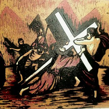 Printmaking titled "GOLGOTHA" by Guy Appolinaire Kassi, Original Artwork, Xylography