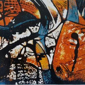 Printmaking titled "MYSTÈRE" by Guy Appolinaire Kassi, Original Artwork, Xylography