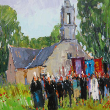 Painting titled "Bretagne procession" by Guy Le Gendre, Original Artwork, Oil