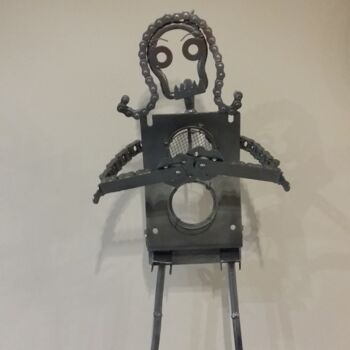 Sculpture titled "Robot girl profil" by Guy Occhipenti, Original Artwork, Metals