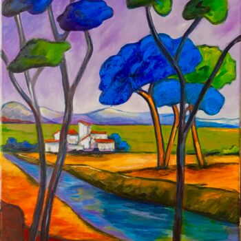 Painting titled "22- en Provence" by Guy Raimon Cuisinier, Original Artwork, Oil Mounted on Wood Stretcher frame