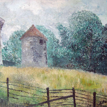 Painting titled "Ruine en Limousin" by Guy Romedenne, Original Artwork, Oil Mounted on Wood Stretcher frame