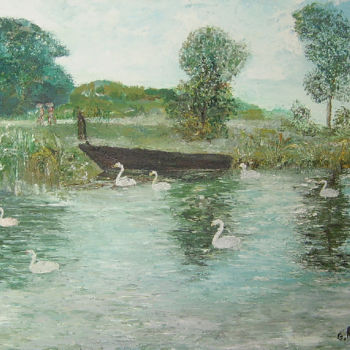 Peinture intitulée "Paysage du marais v…" par Guy Romedenne, Œuvre d'art originale, Huile Monté sur Châssis en bois