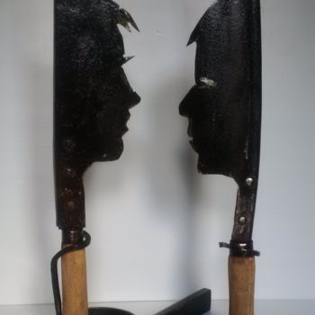 Sculpture titled "Les visages" by Guy Romedenne, Original Artwork, Wood