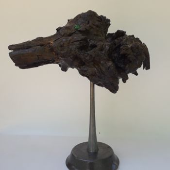 Skulptur mit dem Titel "Tête de crocodile o…" von Guy Romedenne, Original-Kunstwerk, Holz