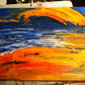 Painting titled "La plage" by Guyb, Original Artwork