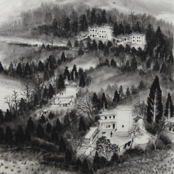 Painting titled "古一雄水墨《田野幽居》Yi-Xiong…" by Gu Yi Xiong Gu Yi Xiong, Original Artwork, Ink