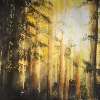 Pittura intitolato "Séquoias lumineux" da Guylaine, Opera d'arte originale, Acquarello