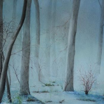 Painting titled "forêt inondée" by Guylaine, Original Artwork, Watercolor