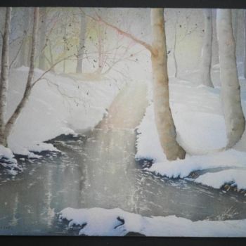 Painting titled "Un matin d'hiver" by Guylaine, Original Artwork, Watercolor