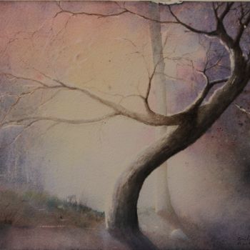 Painting titled "arbre-seul-2.png" by Guylaine, Original Artwork, Watercolor