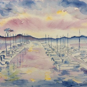 Painting titled "Impression soleil c…" by Guyle Rayne, Original Artwork, Watercolor