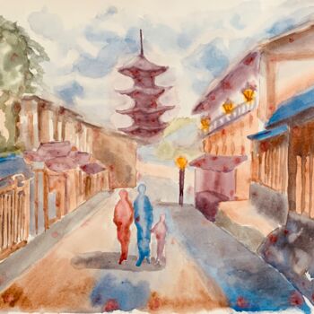 Pintura intitulada "Kyoto" por Guyle Rayne, Obras de arte originais, Aquarela