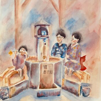 Painting titled "Fontaine publique d…" by Guyle Rayne, Original Artwork, Watercolor