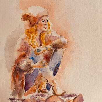 Painting titled "Méditation dans la…" by Guyle Rayne, Original Artwork, Watercolor