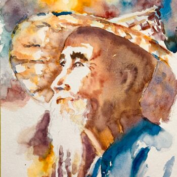 Painting titled "Le sage chinois" by Guyle Rayne, Original Artwork, Watercolor