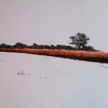 Dessin intitulée "Vue sur un champs d…" par Guy Mijten, Œuvre d'art originale, Fusain