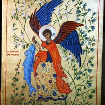Pintura intitulada "Saint Raphaël" por Jean Guyou, Obras de arte originais, Têmpera