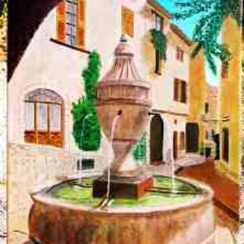Painting titled "Fontaine en Provence" by Jean Guyou, Original Artwork, Oil