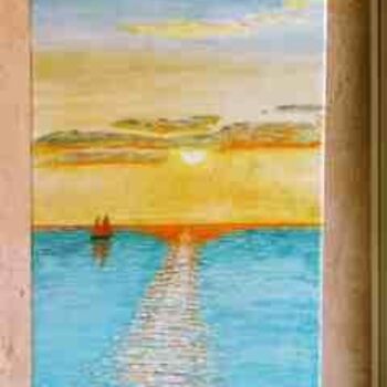 Painting titled "Coucher de soleil e…" by Jean Guyou, Original Artwork, Oil