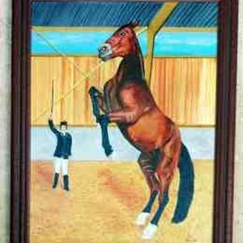 Painting titled "Dressage" by Jean Guyou, Original Artwork, Oil