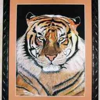 Peinture intitulée "Tête de tigre" par Jean Guyou, Œuvre d'art originale, Huile