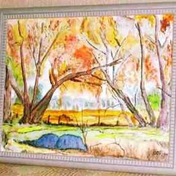 Painting titled "Paysage d'automne" by Jean Guyou, Original Artwork, Oil